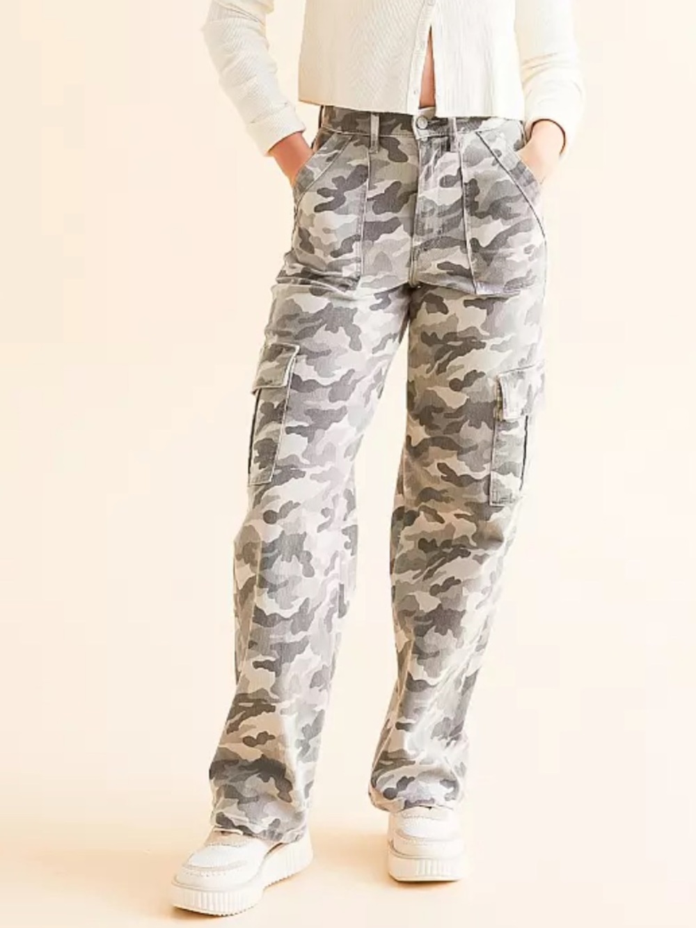 Logan Camo Dad Cargo Jean - Light Gray Camo
